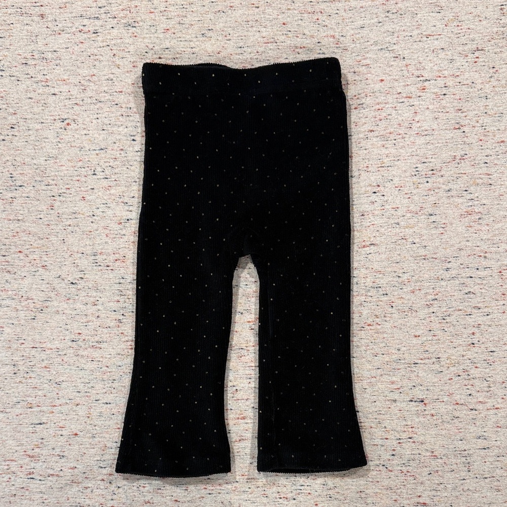 Kids Black Velvet Dot Flare Pants